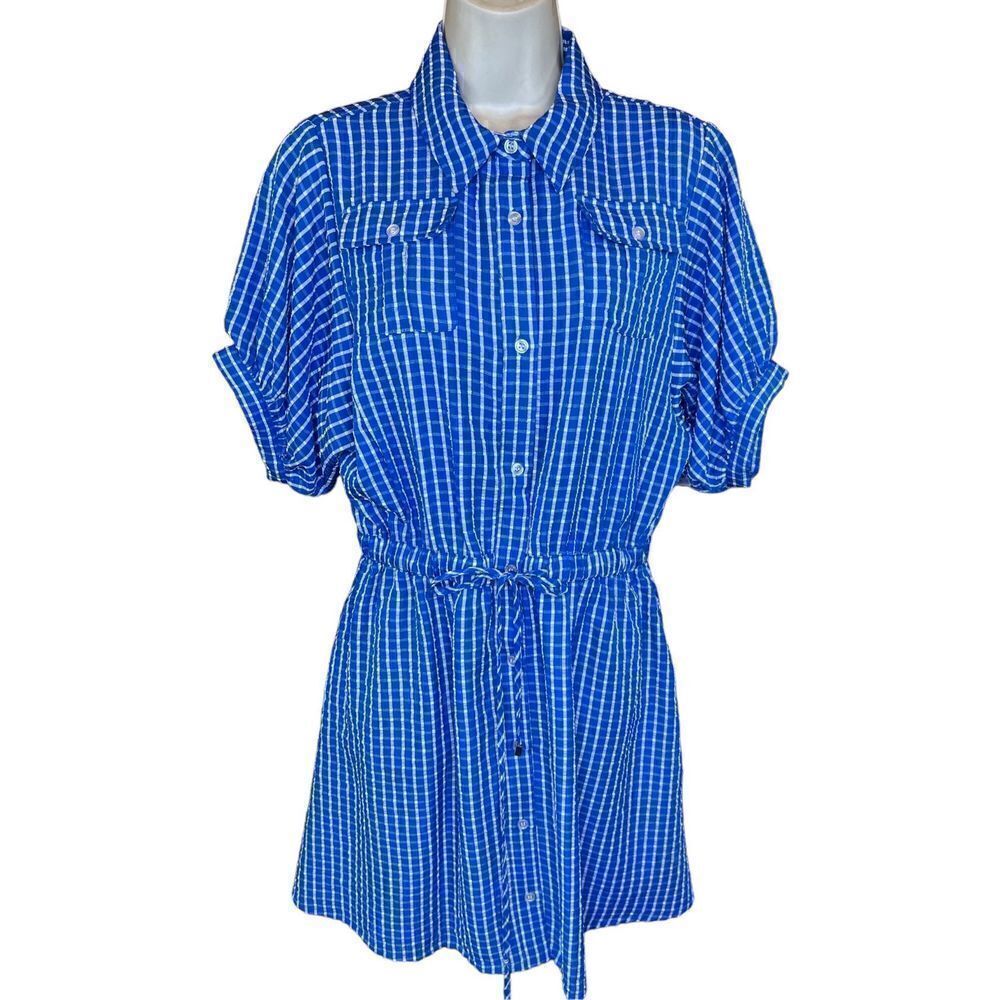 LDT Blue & White Gingham Shirt Dress NWT Size 6